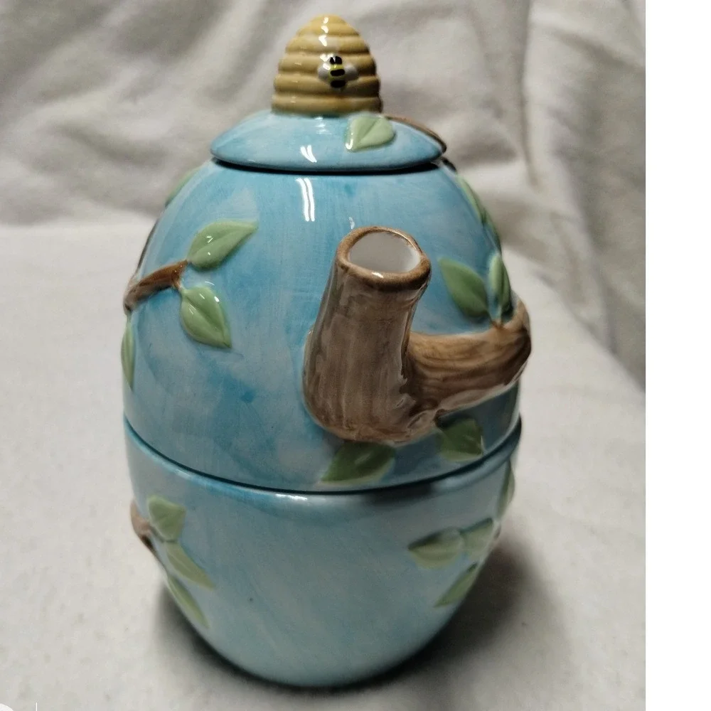 Vintage Bear Treehouse Teapot Teacup Set‎ Ceramic Blue Woodland Cottage